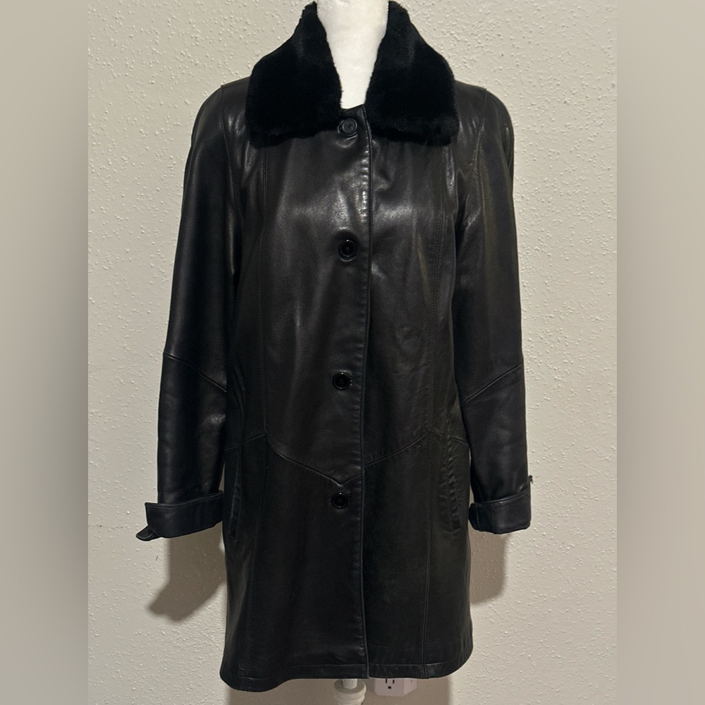 Gallery Black Leather Jacket with Plush Collar